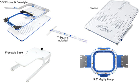 HoopMaster Station & Mighty Hoop Kit - Shirt Board, FreeStyle Base, T-Square, 5.5" Fixture, and 5.5" Mighty Hoop